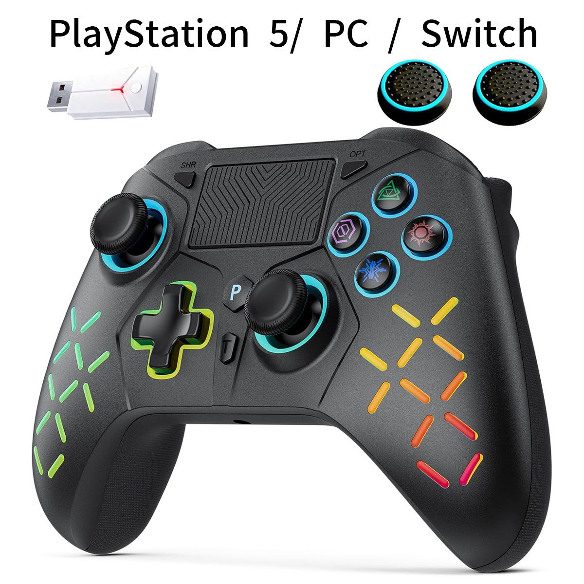 PlayStation 5 対応 ワイヤレスゲームコントローラー 2.4Gレシーバー付き PS5 プレイステーション5