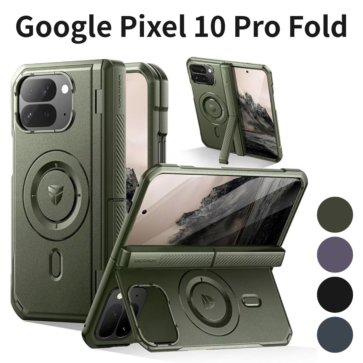 Google Pixel 10 Pro Fold Dexnor 磁石入れもの 向こう正面保護すること写真フィルム付き添い人 蝶つがい保護すること 盛りだくさん上半身耐衝撃 ラギッドケース 緑であること