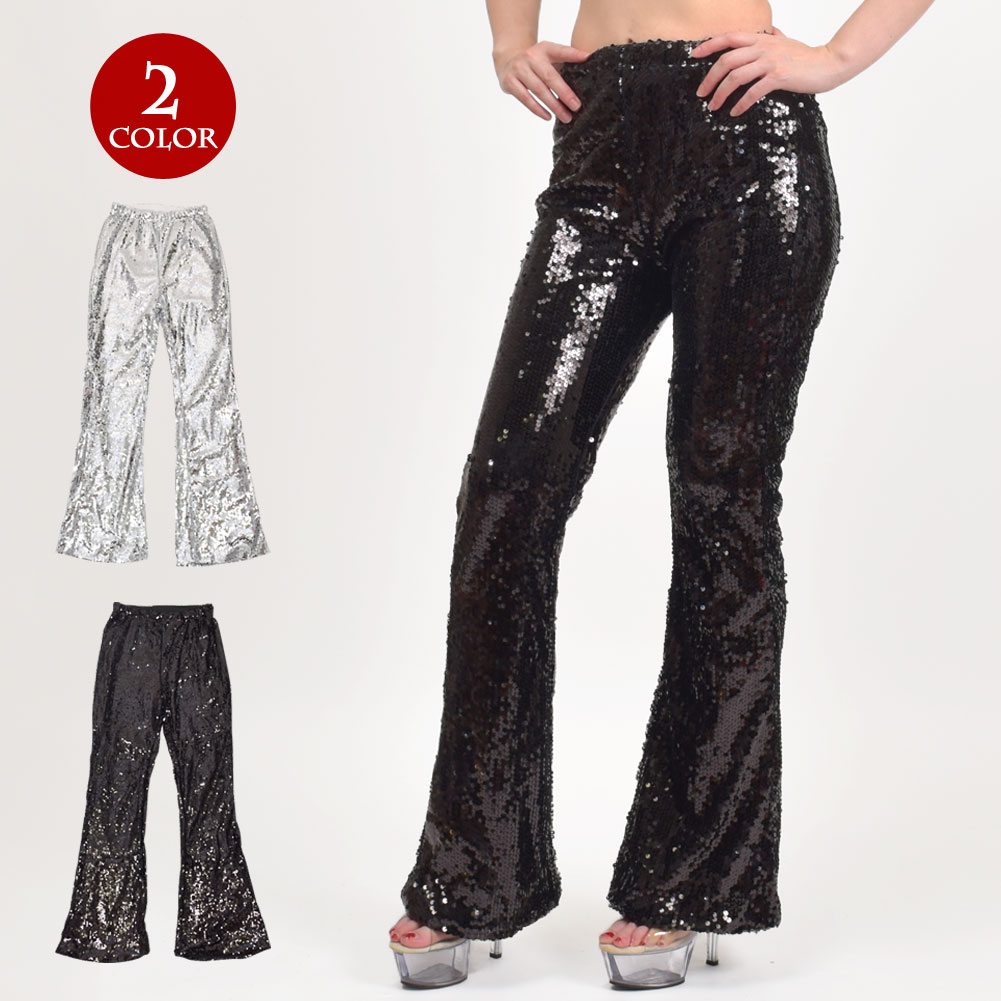 フリー レディース ストレッチ素材 ジャズ 衣装 スパンコールパンツ ヒップホップ パンツ ブーツカット 股上普通 ロング丈 ウエストゴム ダンス 楽ギフ 包装 ベリーダンス衣装通販 ギャラリー 社交ダンス シルバー ブラック バブリー Fr よさこい スパンコール衣装