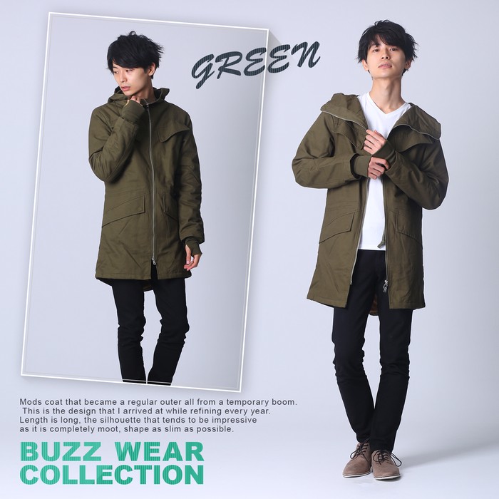 楽天市場 Buzz Wear ロング丈モッズコート メンズ 秋冬春用 黒 緑 M