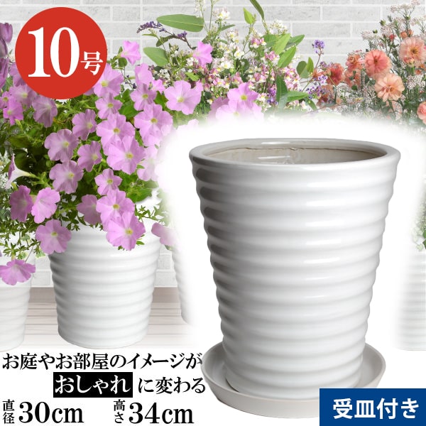 受け皿付き 植木鉢 縦長 10号 サイズ 鉢 陶器 白 おしゃれ 陶器鉢 大型 室内 屋外 ベランダ 大きい 30cm Ky60 30 ホワイト 可愛い かわいい 鉢カバー 鉢植え 多肉植物 観葉植物 背の高い インテリア ガーデニング 園芸 日本全国送料無料