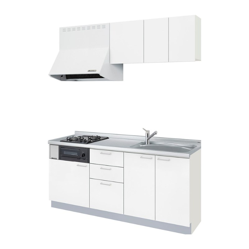 【5月はエントリーでP10倍】 コンパクトキッチン ティオ Tio LixiL 壁付I型 3段引出し W1800mm 間口180cm( グリル付き3口コンロ用) グループ1 リクシル システムキッチン 流し台 リフォームおたすけDIY