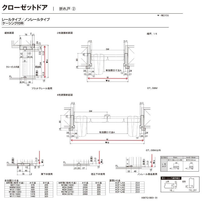 クローゼット扉 ドア 4枚 折れ戸 ラシッサD ラテオ レールタイプ LAD