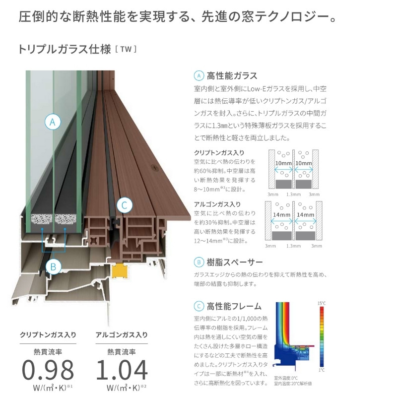 FIX窓 06011 EW For Design (TG) W640×H1170mm 樹脂サッシ 窓 アングル