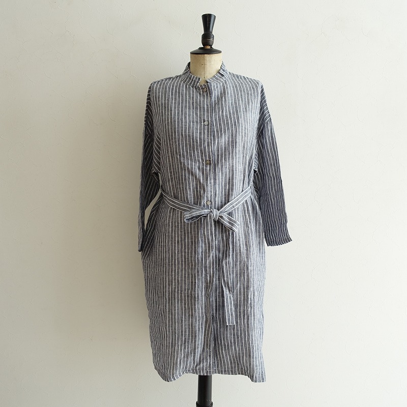 定番 ワンピース ネストローブ 中古 92h02 高価買取中 スタンドカラーリネンストライプワンピース Robe Nest Www Seatingcraft In