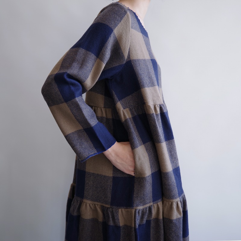 新品 ペロ Pero Check Wool Dress Beige Blue チェック柄ウールワンピース 38 中古 12j02 高価買取中 Cgco Org