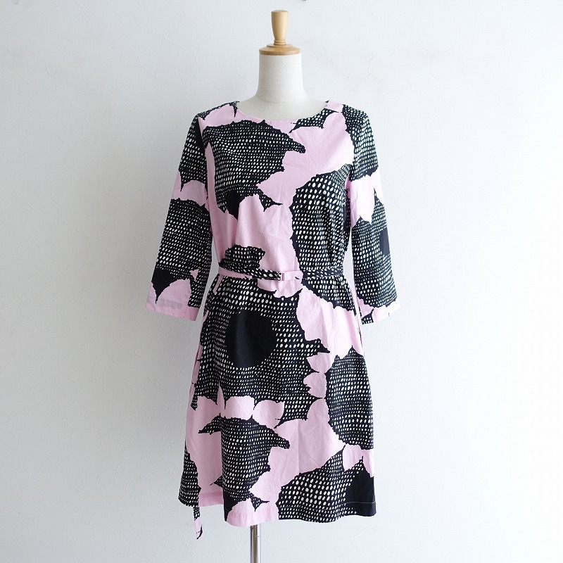 新品即決 マリメッコ Marimekko 七分袖プリントワンピース 34 中古 12b12 高価買取中 爆安プライス Azurpiscines68 Fr