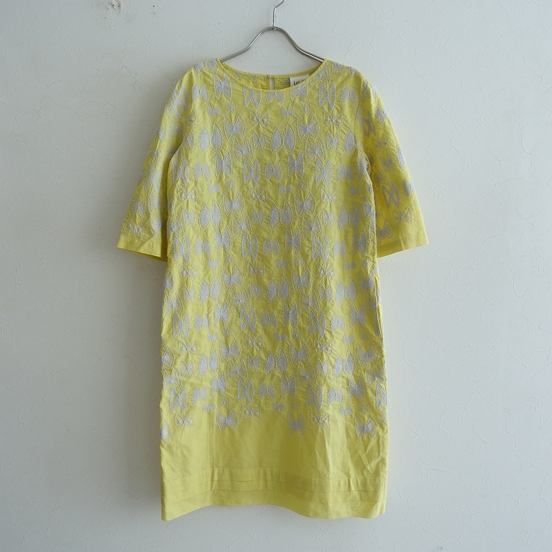 海外最新 ミナペルホネンランドリー Mina Perhonen Laundry Skyflower チョウチョ刺繍7分袖ドレスワンピース 36 中古 60d12 高価買取中 全ての Www Toyotires Ca