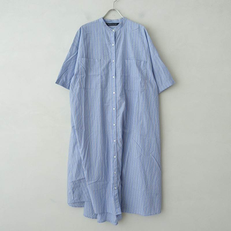 ミズイロインド Mizuiro Ind ストライプバンドカラーaラインシャツワンピース 凡愚古 31j12 割高買いつける中 Loadedcafe Com