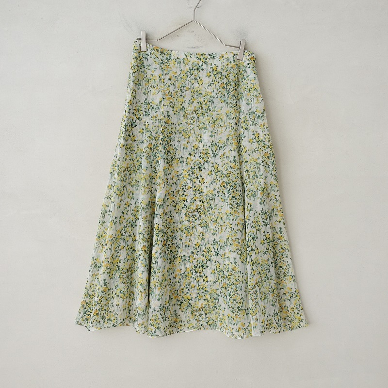 セリーヌ CELINE フラワープリントシルクシフォンスカート 40/160/72A 【中古】【10E52】