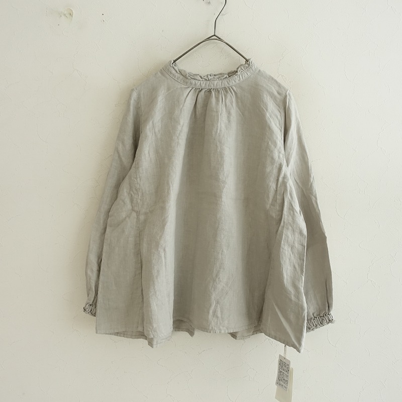 人気　美品　ネストローブ　リネンシャツ　フリルブラウス　グレー 人気 美品 ネストローブ リネンシャツ フリルブラウス グレー