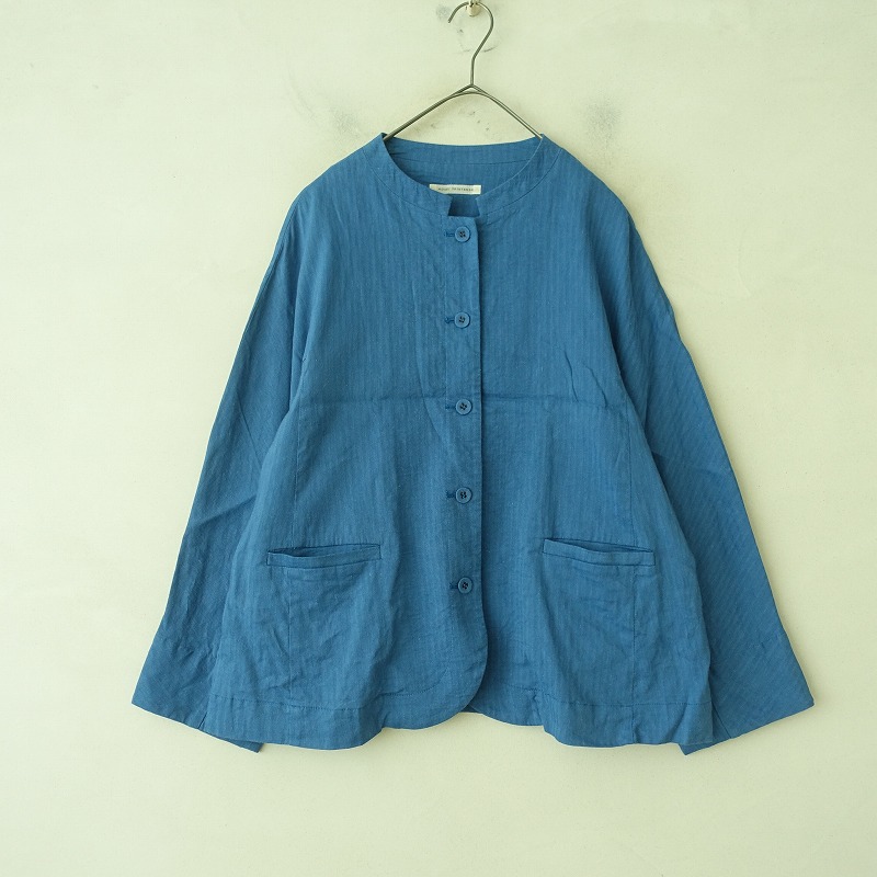 SALUE サルエ ヘリンボーン リネン ノーカラー ジャケット 1 SALUE サルエ ヘリンボーン リネン ノーカラー ジャケット 1