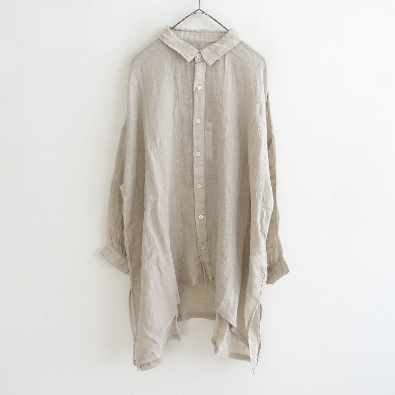 nest robe ネストローブ　リネンバンドカラーワイドシャツ F ブラウン 美品 nest robe リネンバンドカラーワイドシャツ F ライトブラウン