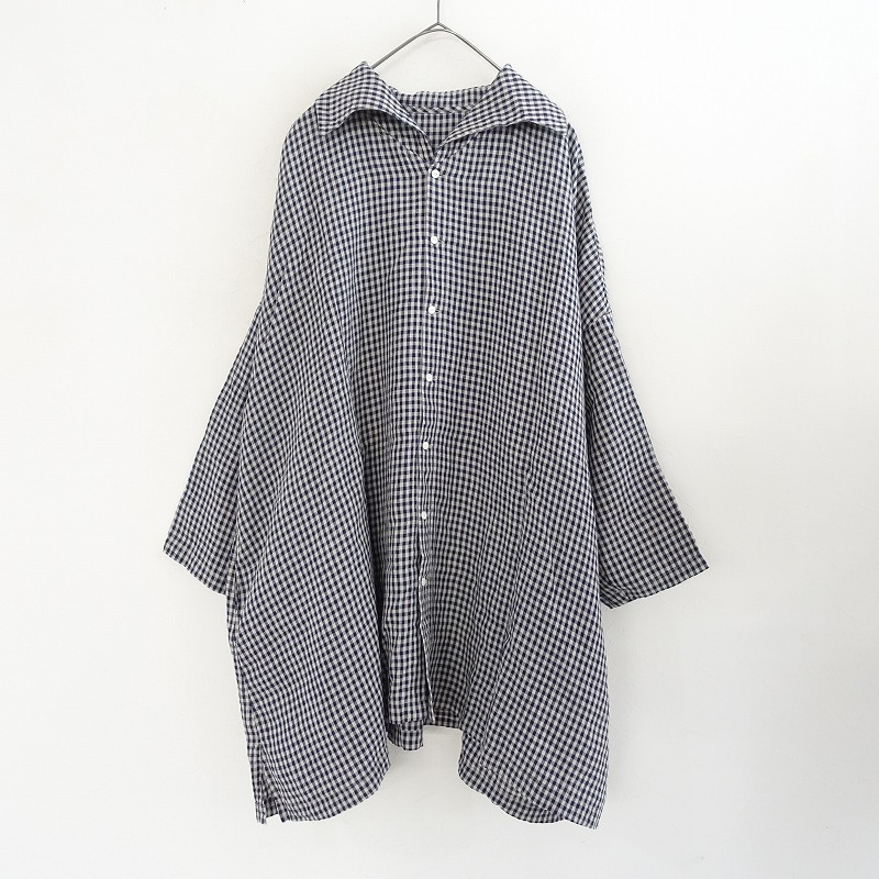 未使用✨ネストローブ コットンリネンデニムバンドカラーシャツ ブルー 長袖 未使用✨ネストローブ コットンリネンデニムバンドカラーシャツ ブルー