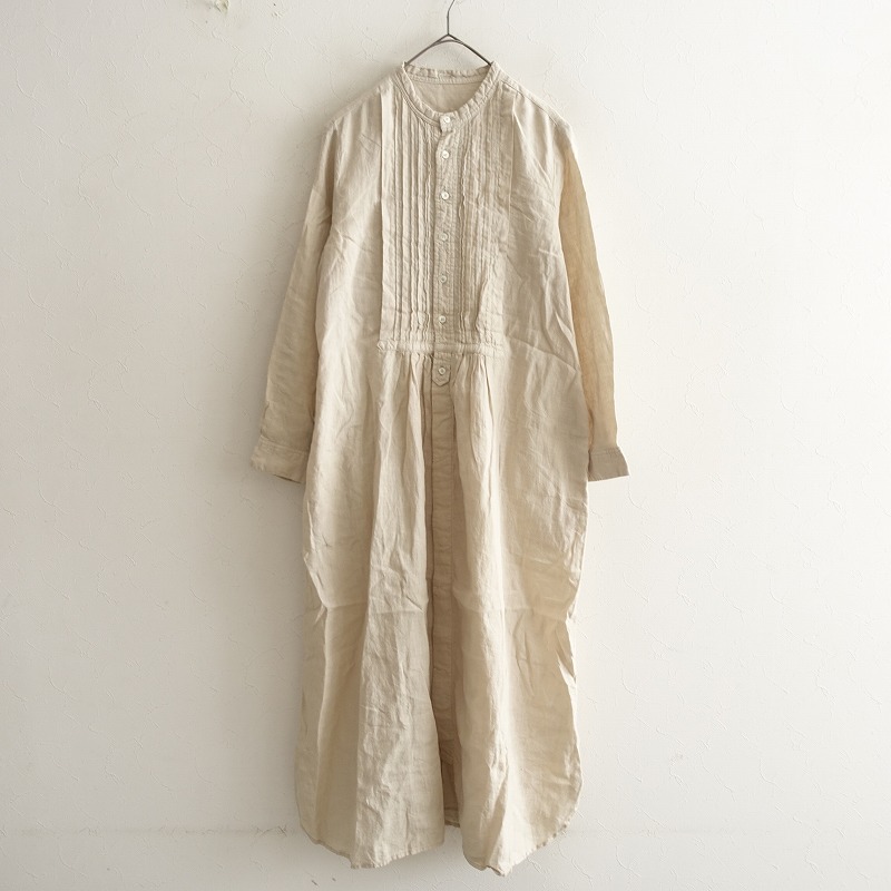 □ネストローブ nest Robe *リネン2WAYノーカラーフレアワンピース*麻