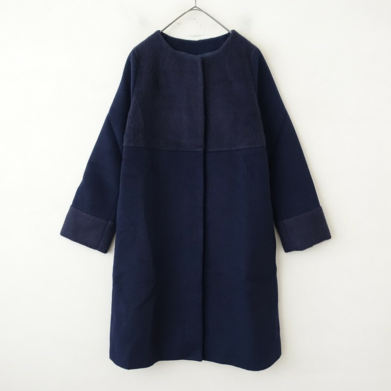 【定価4.7万】ドロワットロートレアモン Droite lautreamont ウールポリエステル切替ノーカラーコート 1 1 【中古】【31L52】