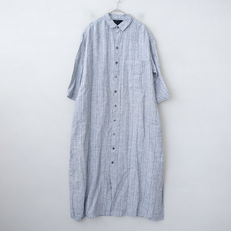 【定価4.6万】パドカレ pas de calais リネンストライプワンピース 36 【中古】【12L52】