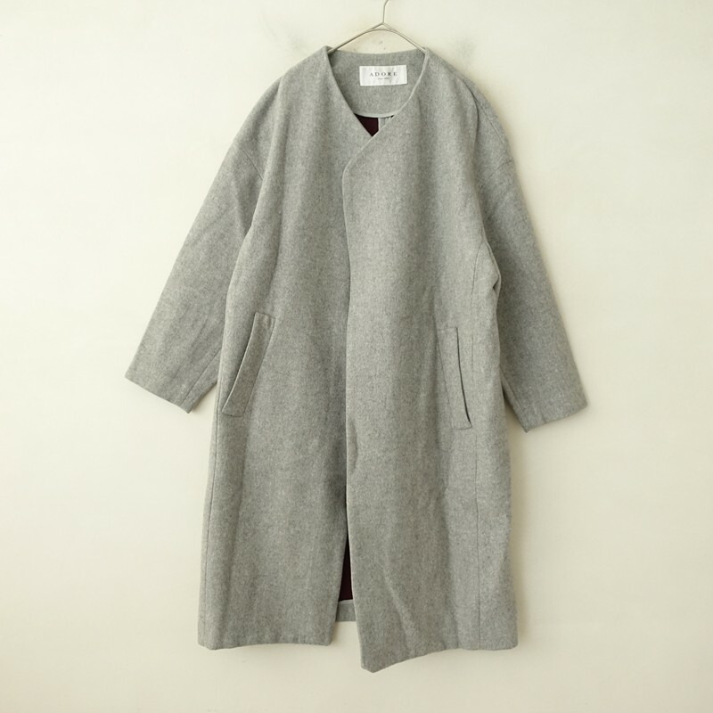 アドーア ADORE ノーカラーロローブングローブコート 36 36 【中古】【80A62】