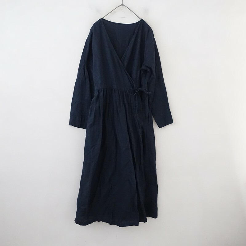 【定価3.9万】ワフ wafu ブルードゥシーヌカシュクールワンピース - 【中古】【81A62】