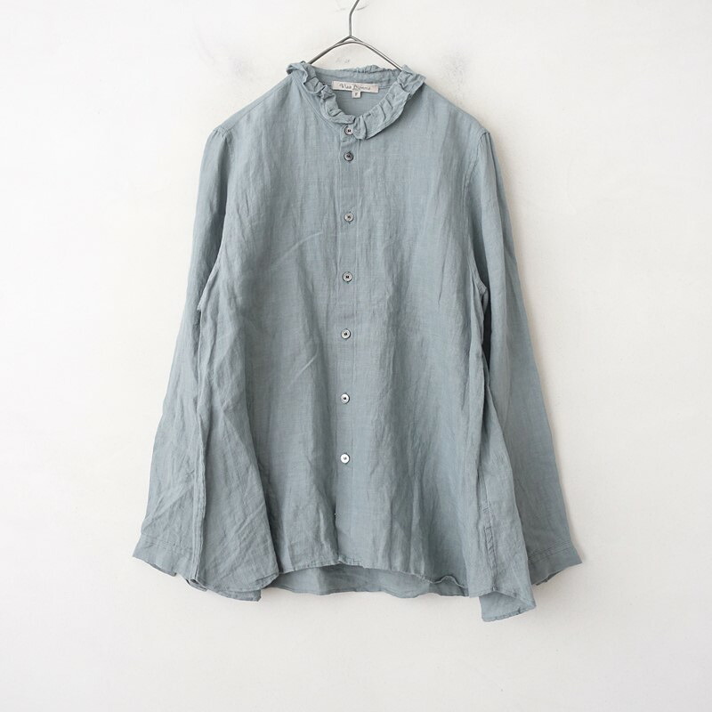【定価2.9万】ヴラスブラム Vlas Blomme ソフトリネンフリル衿ブラウス F 【中古】【92A62】