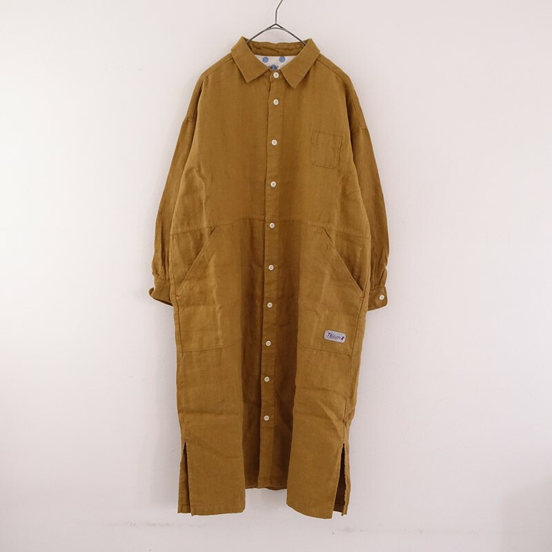 【美品/定価2.4万】 快晴堂 ジャパンリネンツイル起毛シャツコートワンピース 2 【中古】【41B62】