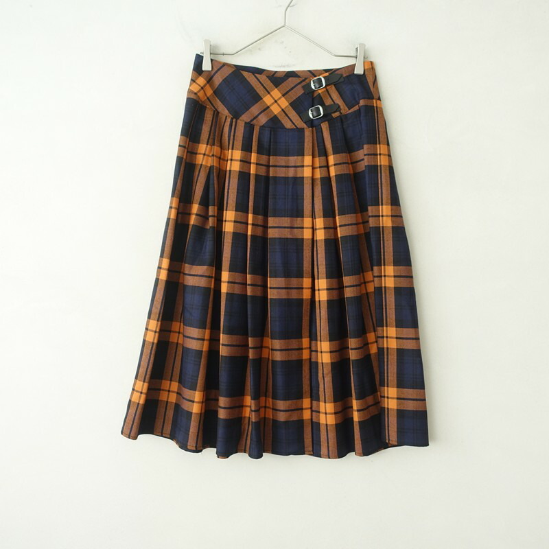 【美品/定価3.0万】オニールオブダブリン O’NEIL OF DUBLIN チェックプリーツラップスカート GB10/F38/D36I42/US8 【中古】【21C62】