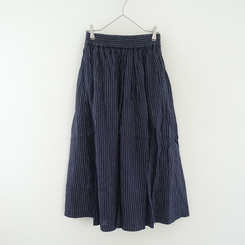 フォグリネンワーク fog linen work リネンストライプギャザースカート - 【中古】【41C62】