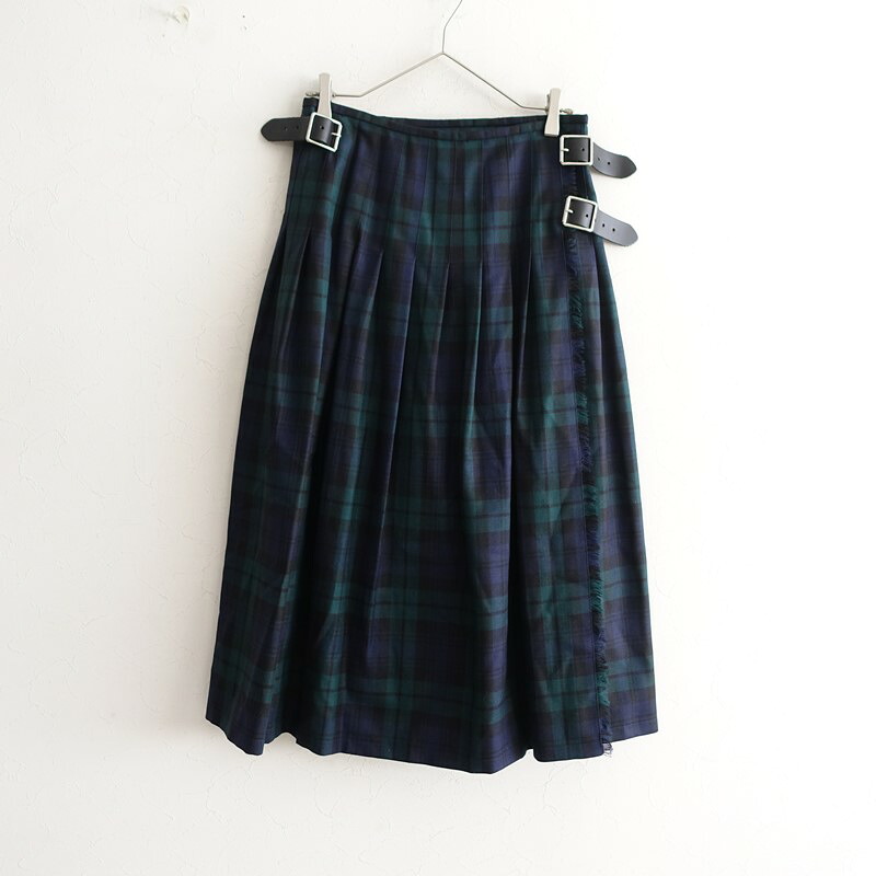 【美品/定価4.4万】オニールオブダブリン O’NEIL OF DUBLIN WORSTED WOOL LOW WAIST PLAEATS WRAP SKIRT S 【中古】【51C62】