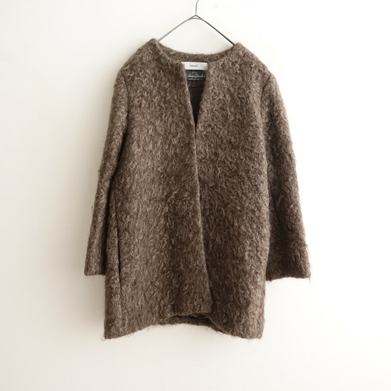 サキ saqui モヘアノーカラーコート 36 【中古】【81C62】