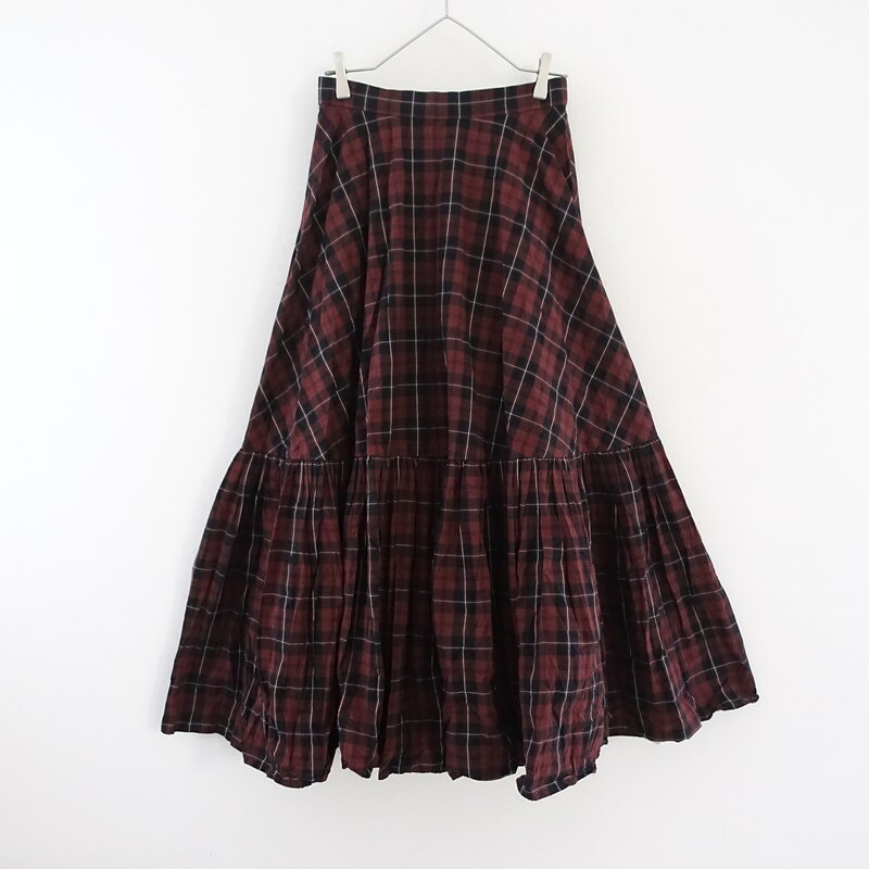 【定価2.7万】カレンソロジー Curensology コットンチェック切り替えギャザーロングスカート 38 【中古】【40D62】