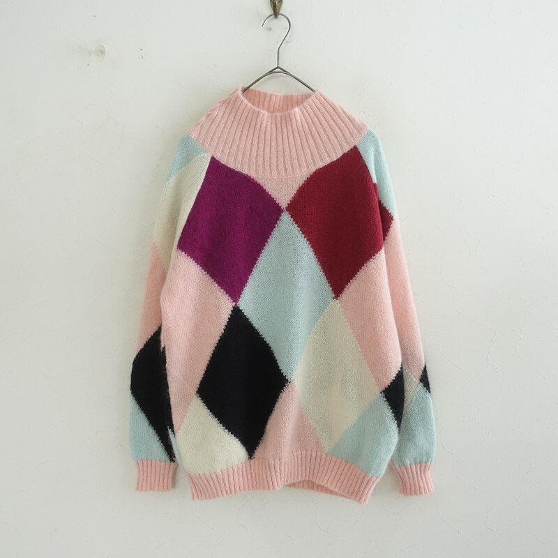 エムエスジーエム MSGM アーガイル柄ハイネックニットプルオーバー  S 【中古】【70D62】