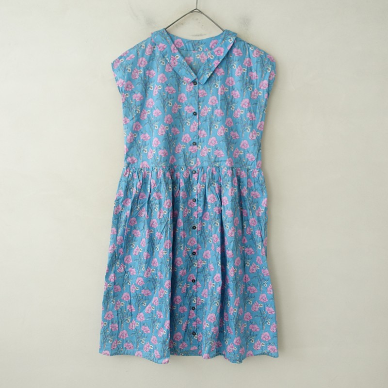 ハンドメイド/Poiret ポアレ LIBERTYプリントフレンチスリーブギャザーワンピース 【中古】【51D62】