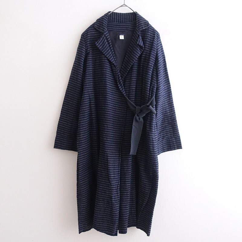 ドーサ DOSA リネンコットンボーダーロングコート  2 【中古】【51D62】