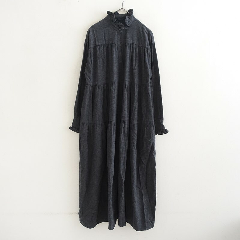 イチ ICHI コットンネルスキッパーネックティアードロングワンピース 【中古】【81D62】