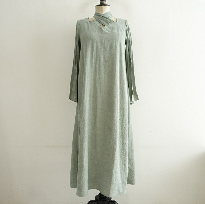 【必要経費2万】スペイン領サハラ sahara Weeping Willow Cross Neck Dress 異原材料うつり変わりシュロの葉衣装  - 【中古】【22D62】