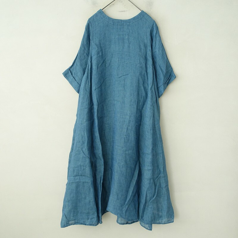 【通貨価値3.4万】ネスト衣裳 nest Robe リネンガーゼロールカフスワンピース  F 【中古】【22D62】