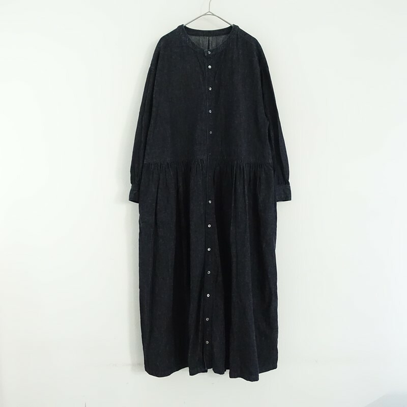 【2023/通貨価値3.4万】ネスト衣裳 nest Robe コットンリネンダンガリーギャザーワンピース  F 【中古】【90E62】