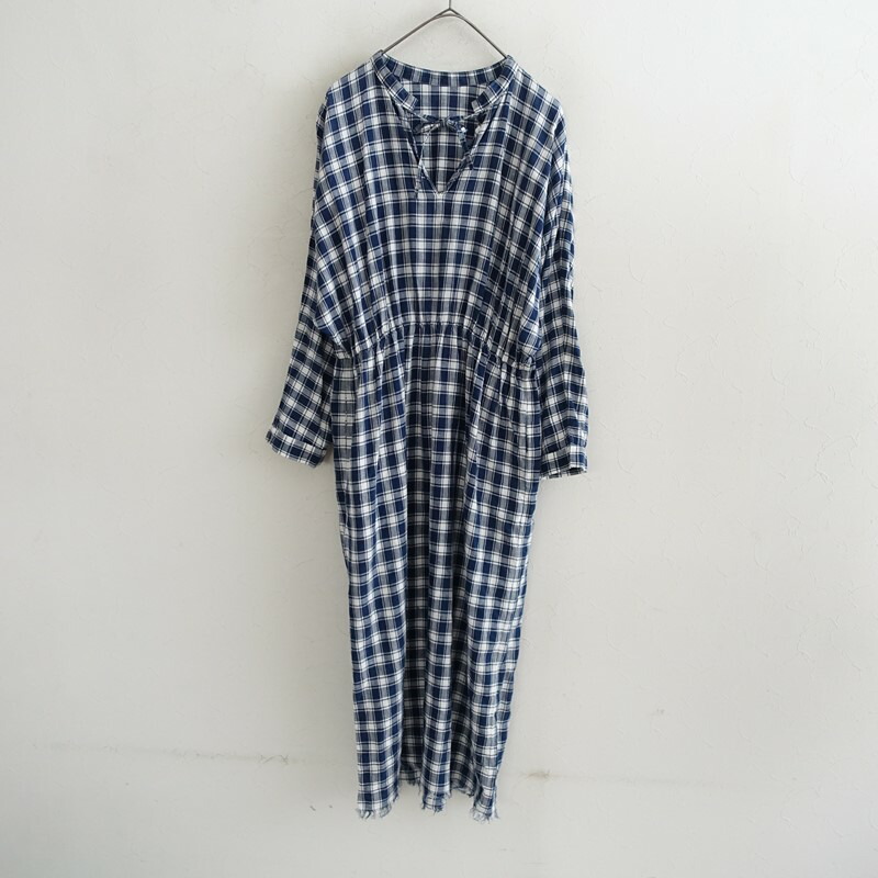 ダル Dhal リネンギンガムチェックワンピース  - 【中古】【13E62】