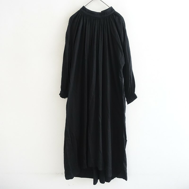 マキマロ raso オーガニックコットンバンドカラーギャザーワンピース  - 【中古】【13E62】