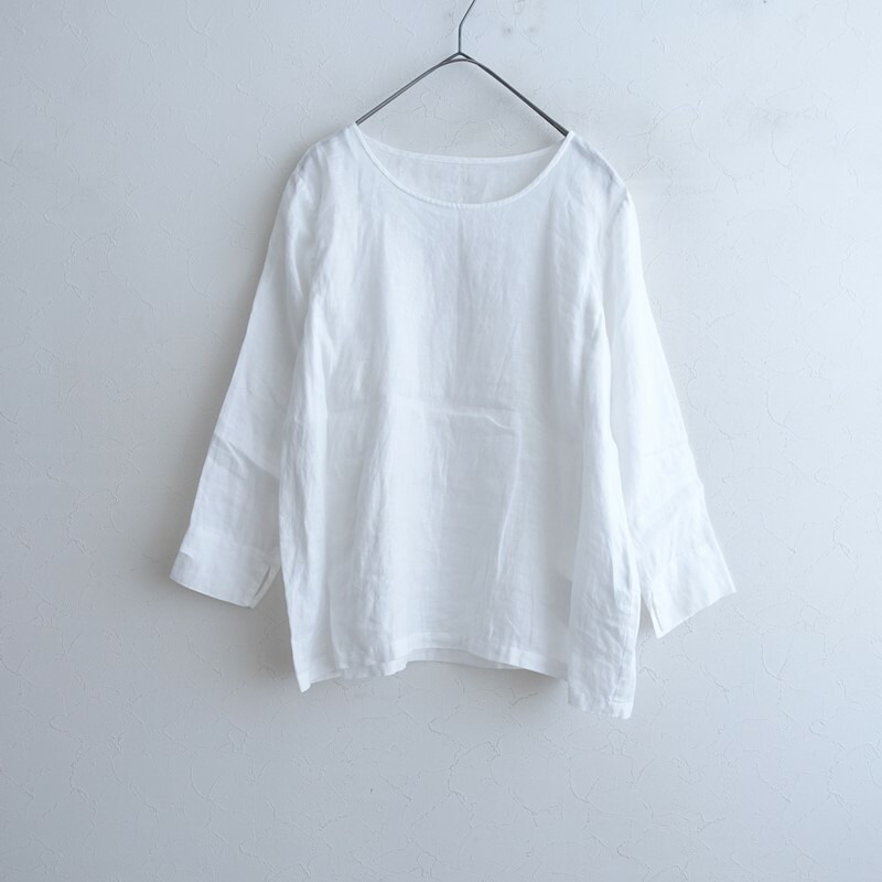 【美品】ワフ wafu リネンラウンドネックスリットカフプルオーバー  2 【中古】【80F62】