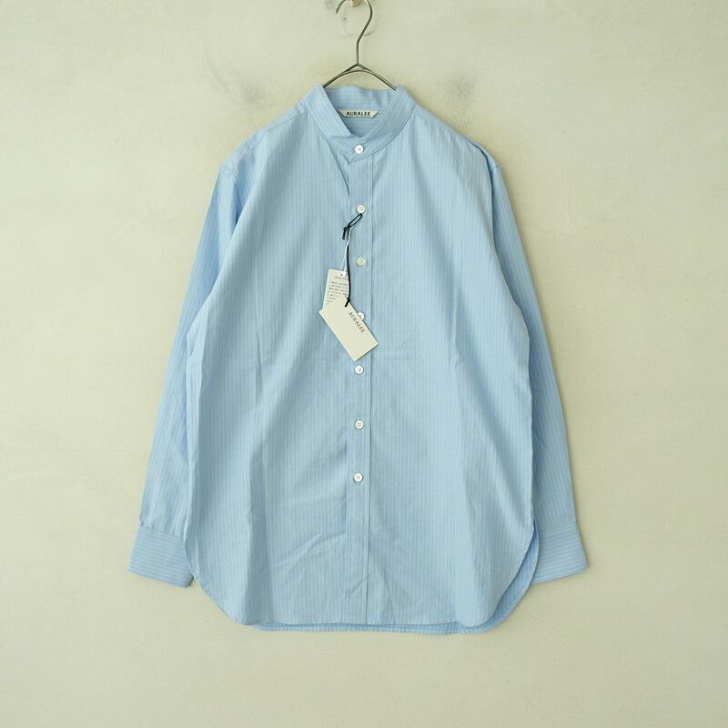 【未使用/定価2.6万】オーラリー AURALEE WASHED FINX TWILL SHIRT バンドカラーストライプシャツ 0 【中古】【41G62】｜ブランド古着買取drop