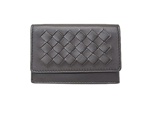 :ボッテガ・ヴェネタ カーフ 名刺入れ ブラウン BOTTEGA VENETA イントレチャート【中古】美品