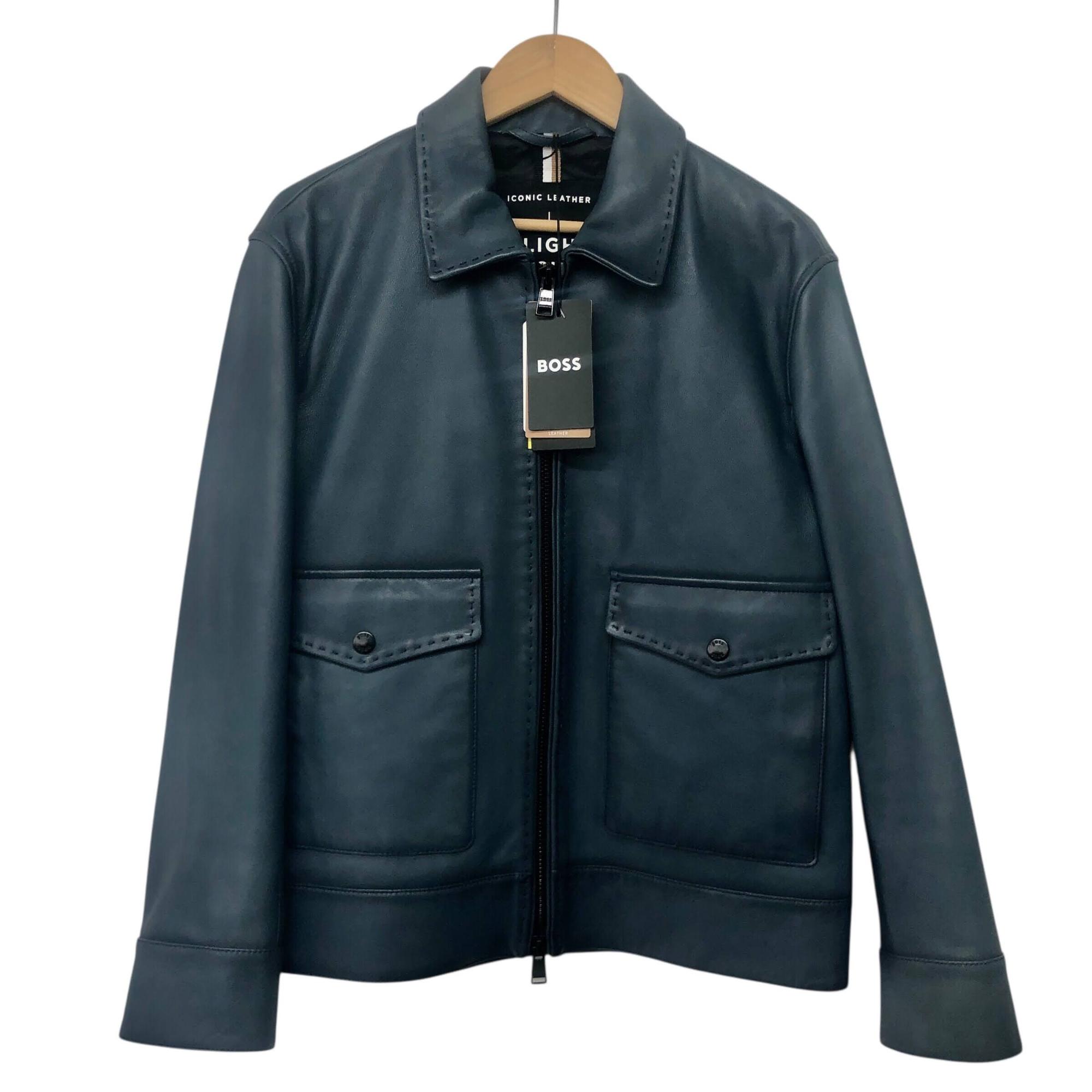 未使用タグ付/hugo boss/ヒューゴボス/FLIGHT JACKET/ラムレザー/UK46/ブルー系/メンズ/RS0002｜リサイクルストア　エコライフ