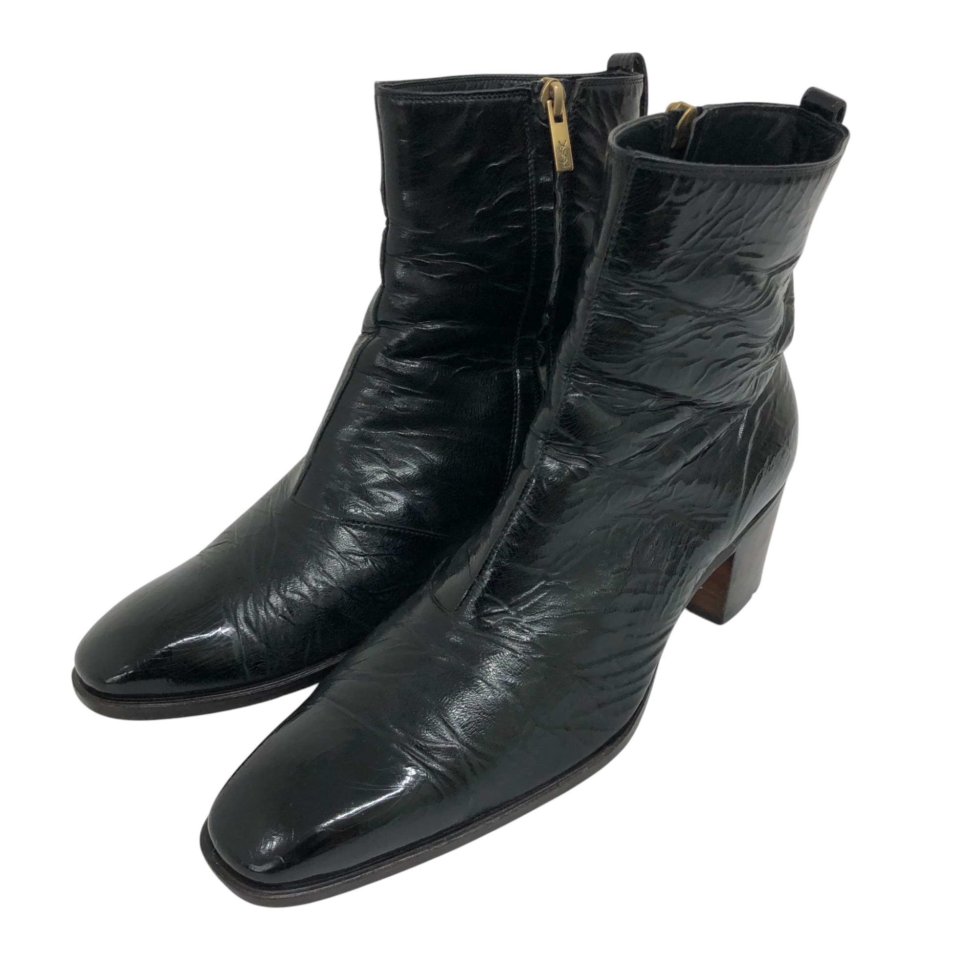 Yves Saint Laurent/イヴサンローラン/ジョニーブーツ/ヒールブーツ/ジップアップ/サイズ391/2/メンズ/ブラック/シワ加工/RS0308｜リサイクルストア　エコライフ