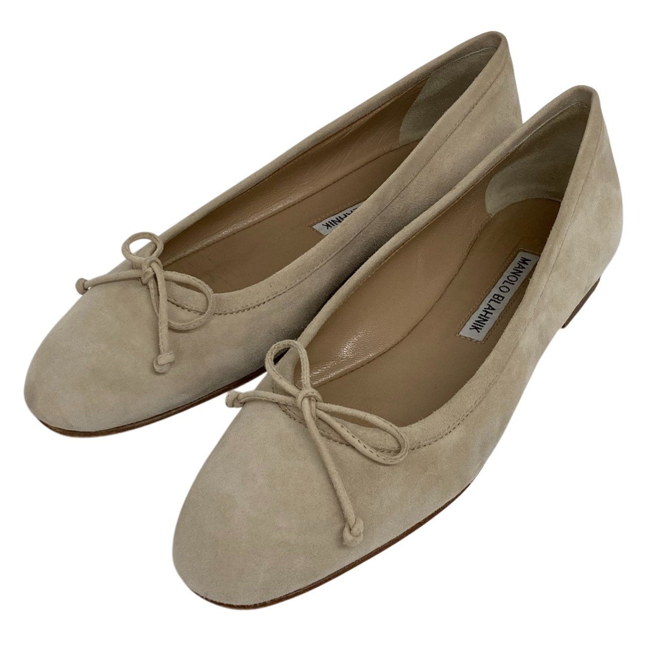 MONORO BLAHNIK/マノロブラニク/スエードクロス/バレリーナフラットシューズ/シュロの葉/ベージュ/size37/保護すること袋付/レディース/RS0392