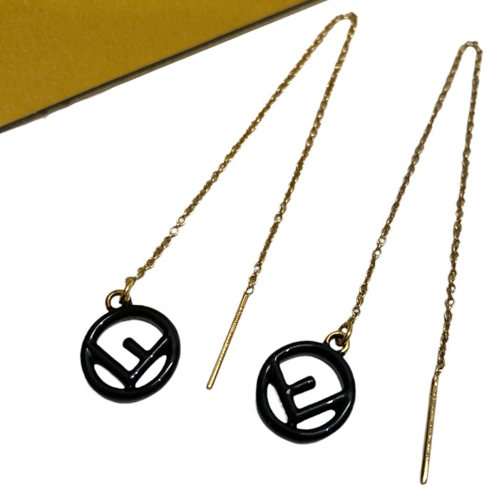 FENDI/フェンディ/エフイズフェンディ/チェーン店ピアス/黒いこと×ゴールド/箱付き添い人/イタリア製/FB4286