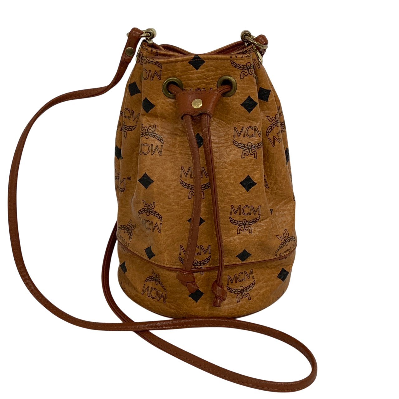 MCM/エムシーエム/なめし革/合切袋型/ショルダーバッグ/赤銅色/レディース/総柄/RS0893