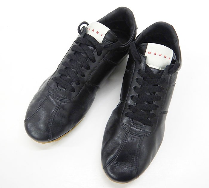 良品/MARNI マルニ/なめし革 スニーカー/37 約23.5糎 黒いこと黒/シューズ/レディース/FF3936