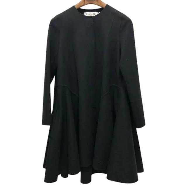 【Christian Dior】ディオール 4A20827A1008 カシミヤ100％ 否色合い厚地の外套 比翼 黒いこと 大きさ42 レディース RS1150