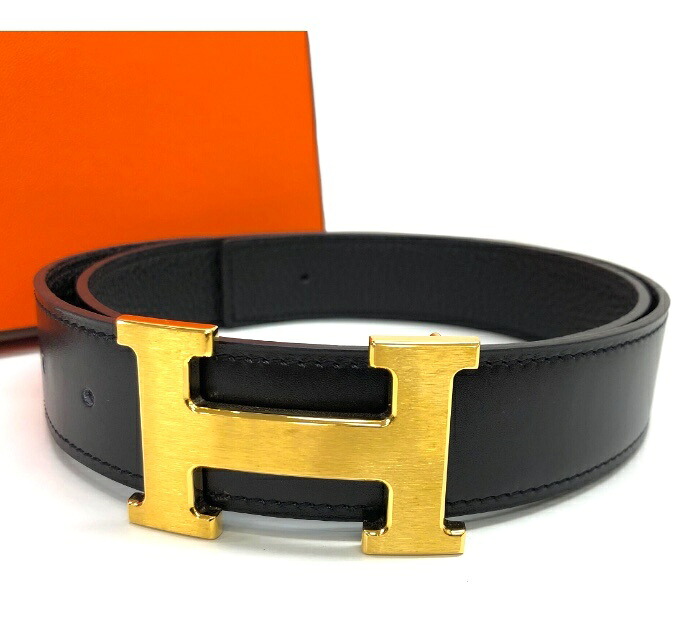 美品/HERMES エルメス/□N目じるし/コンスタンス リヴァーシブル H三尺帯/黒 黒いこと/箱付き添い人/金具納める袋付き添い人/FB3653